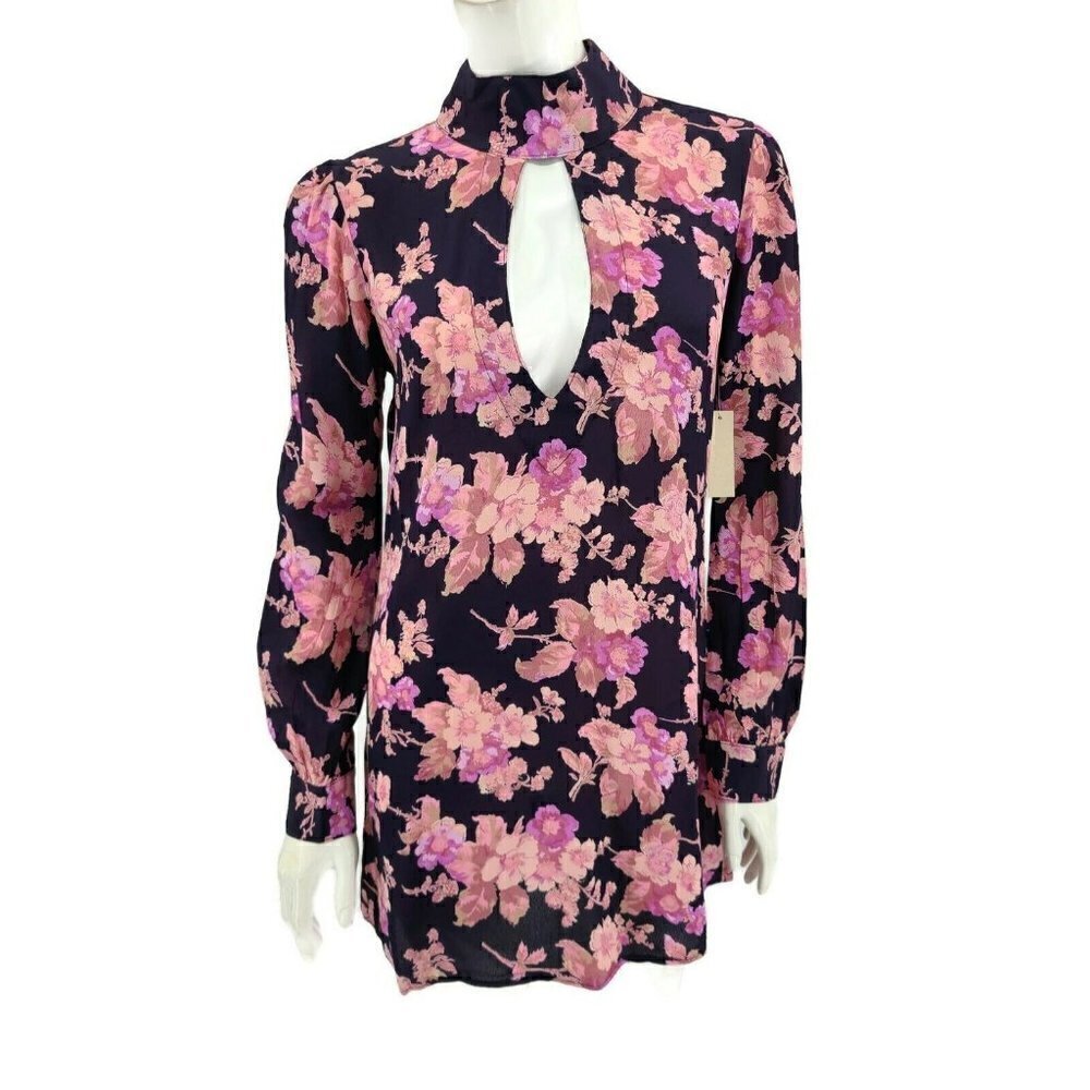 New Flynn Skye Leah Mini Dress Black Pink Floral